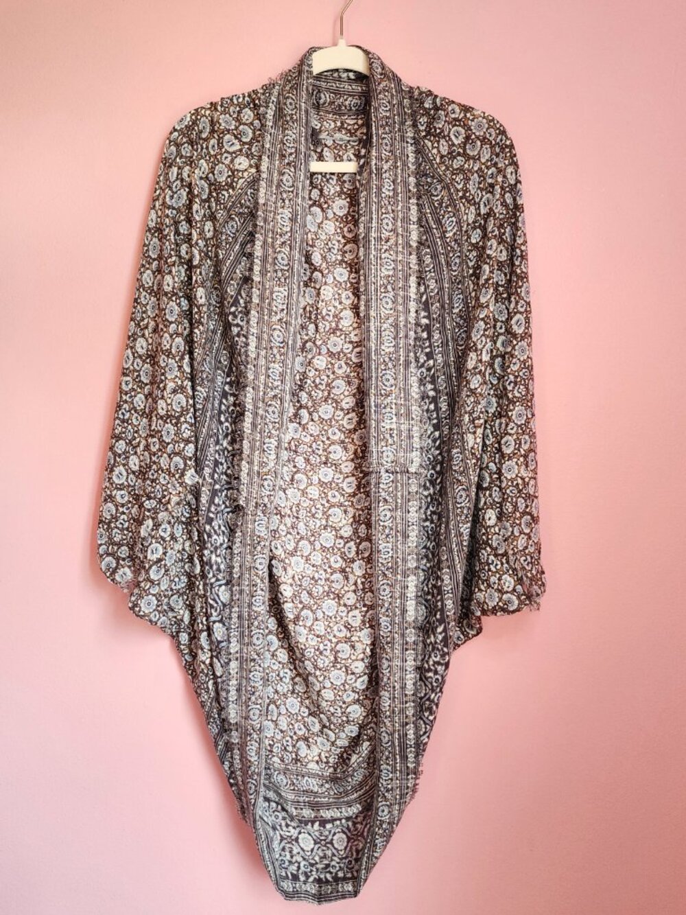 Brown and Blue Lightweight Floral Boho Kimono Summer